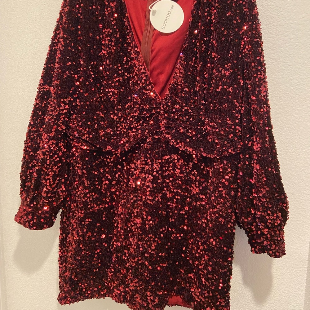 Plus Size Dark Red Sequence Bodycon Dress Size 16